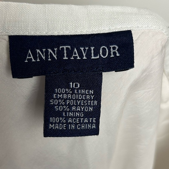 VTG Y2K Ann Taylor 10 Skirt 100% Linen Floral Embroidery White Minimalist preppy - Picture 8 of 11